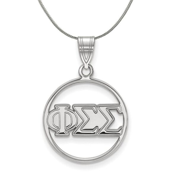 Sterling Silver Phi Sigma Sigma Medium Circle Greek Necklace - 24 Inch - Picture 1 of 8